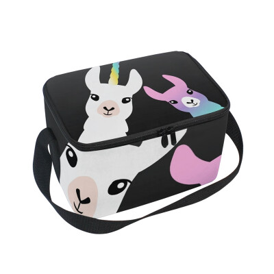 ALAZA Lunch Box Insulated Lunch Bag Large Cooler Colorful Llama Tote Bag