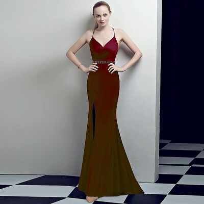 Sexy V Neck Sling Mermaid Evening Dress Fashion Beading Backless Zipper Slim Party Dinner Evening Dress
Sexy V Neck Sling Mermaid Evening Dress Fashion Beading Backless Zipper Slim Party Dinner Evening Dress