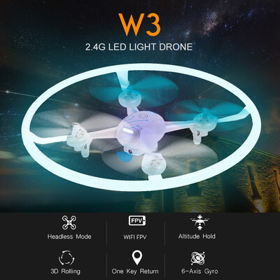W3 03MP Camera Wifi FPV LED Light Drone Altitude Hold G-sensor One Key Return RC Quadcopter
W3 03MP Camera Wifi FPV LED Light Drone Altitude Hold G-sensor One Key Return RC Quadcopter