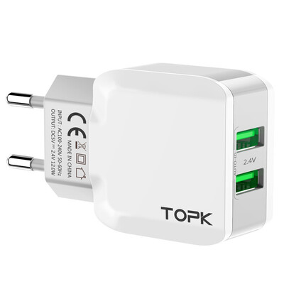 TOPK 5V 24A Smart Travel Dual USB Charger Adapter Wall Portable EU Plug Mobile Phone Charger for iPhone Samsung Xiaomi Tablet
TOPK 5V 24A Smart Travel Dual USB Charger Adapter Wall Portable EU Plug Mobile Phone Charger for iPhone Samsung Xiaomi Tablet