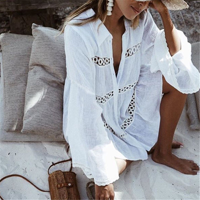 Summer Fashion Sexy Women Beach Clothes Long Sleeve Turn-Down Collar White Floral Loose Cover Up Wear Swimwear Coats Ladies
Summer Fashion Sexy Women Beach Clothes Long Sleeve Turn-Down Collar White Floral Loose Cover Up Wear Swimwear Coats Ladies