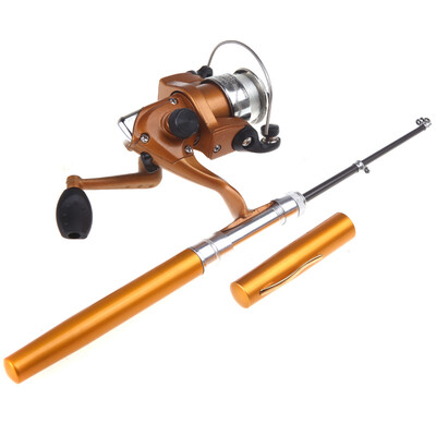 Mini Aluminum Pocket Pen Fishing Rod Pole Reel Purple