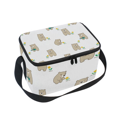 ALAZA Lunch Box Insulated Lunch Bag Large Cooler Flower And Polar Bear Tote Bag