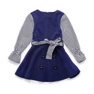 Blue long-sleeved striped sleeve girl dress fall girl dress childrens princess skirt Korean version of the childrens dress Chang
Blue long-sleeved striped sleeve girl dress fall girl dress childrens princess skirt Korean version of the childrens dress Chang