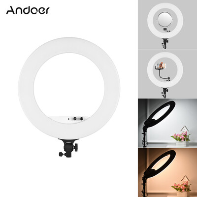 Andoer 18inch LED Video Ring Light Fill-in Lamp Studio Photography Lighting 80W Dimmable 3200K-5800K Bi-color with Mirror Phone
Andoer 18inch LED Video Ring Light Fill-in Lamp Studio Photography Lighting 80W Dimmable 3200K-5800K Bi-color with Mirror Phone