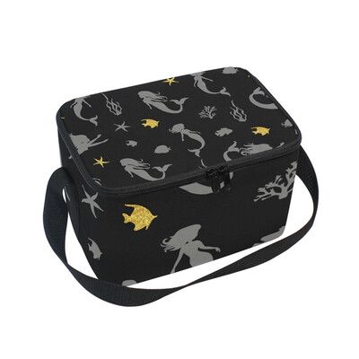 ALAZA Insulated Lunch Box Dark Mermaid Pattern Lunch Bag for Men Women Portable Tote Bag Cooler Bag