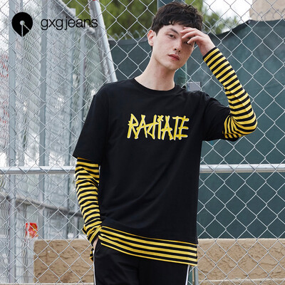Gxgjeans mens spring black round neck cotton long-sleeved T-shirt male stitching print stripes Korean version of the tide black
Gxgjeans mens spring black round neck cotton long-sleeved T-shirt male stitching print stripes Korean version of the tide black