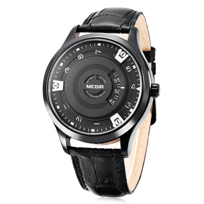 MEGIR 1067 Stereo Dial Male Quartz Watch Leather Strap Wristwatch