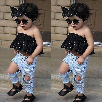 New 3pcs Baby Clothes Toddler Kids Summer Sleeveless Top Hole Denim Pants Headband Hot
New 3pcs Baby Clothes Toddler Kids Summer Sleeveless Top Hole Denim Pants Headband Hot