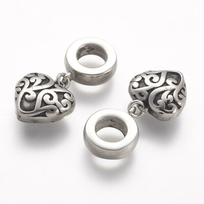 304 Stainless Steel European Dangle Pendants Heart Large Hole Pendants Antique Silver 25mm Hole 5mm
304 Stainless Steel European Dangle Pendants Heart Large Hole Pendants Antique Silver 25mm Hole 5mm