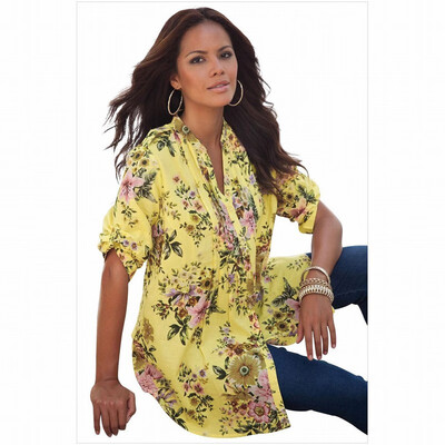 V-neck half-sleeve button floral print shirt casual loose top 
V-neck half-sleeve button floral print shirt casual loose top