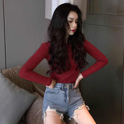 Womens Sexy Long-Sleeved T-Shirt Knitted Solid Color Slim Pure Color Autumn Tee Korean Style Lady Round Neck Clothes
Womens Sexy Long-Sleeved T-Shirt Knitted Solid Color Slim Pure Color Autumn Tee Korean Style Lady Round Neck Clothes