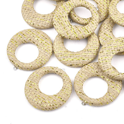 Handmade Raffia Woven Pendants with Iron & Aluminum Findings&Metallic Cord Flat Round Platinum BurlyWood 435x405x5mm H
Handmade Raffia Woven Pendants with Iron & Aluminum Findings&Metallic Cord Flat Round Platinum BurlyWood 435x405x5mm H