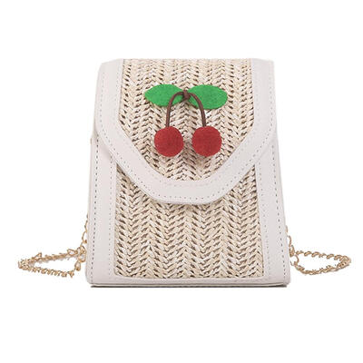 Straw Weaving Cherry Shoulder Messenger Handbags Women Chain Crossbody Bags