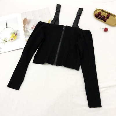 Fashion Solid Color Zipper Women Sweater Sexy Slash Neck Sling Crop Tops Female Long Sleeve Knitted Sweaters Knitwear
Fashion Solid Color Zipper Women Sweater Sexy Slash Neck Sling Crop Tops Female Long Sleeve Knitted Sweaters Knitwear