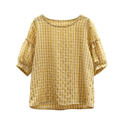 Top Women Casual Cotton Plaid Print Round Neck Summer Loose Sweet Lantern Sleeve Thin Retro Top camisetas verano mujer
Top Women Casual Cotton Plaid Print Round Neck Summer Loose Sweet Lantern Sleeve Thin Retro Top camisetas verano mujer
