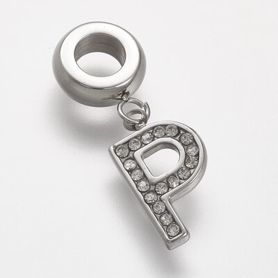 304 Stainless Steel European Dangle Beads with Rhinestone LetterP 24mm Hole 45mm 13x8x15mm
304 Stainless Steel European Dangle Beads with Rhinestone LetterP 24mm Hole 45mm 13x8x15mm