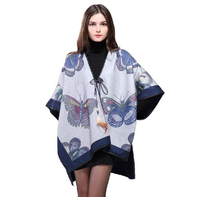 Fashion Women Cape Open Front Butterfly Print Feather Lace Up Split Poncho Warm Shawl Pashmina Outerwear Blue
Fashion Women Cape Open Front Butterfly Print Feather Lace Up Split Poncho Warm Shawl Pashmina Outerwear Blue