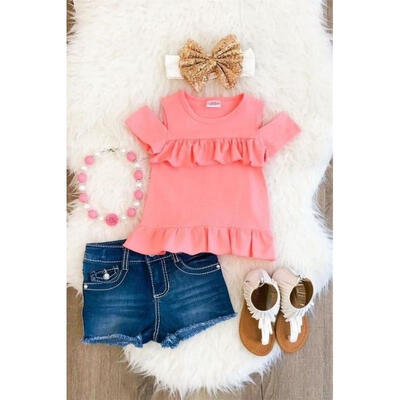 Newborn Baby Girls Kids Toddler clothes Summer round neck short sleeve Ruffle pullover T-shirts Hot Button pocket Shorts 2pc c
Newborn Baby Girls Kids Toddler clothes Summer round neck short sleeve Ruffle pullover T-shirts Hot Button pocket Shorts 2pc c
