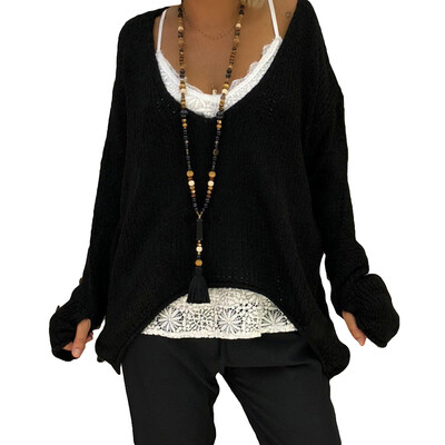 Plus Size Loose Women Solid Color V Neck Long Sleeve Sweater Irregular Jumper
Plus Size Loose Women Solid Color V Neck Long Sleeve Sweater Irregular Jumper