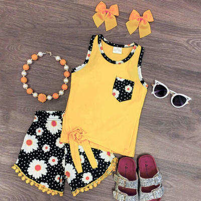 3PCS Kids Baby Girls Outfits Summer Vest T-shirt TopsFloral Shorts Clothes Set