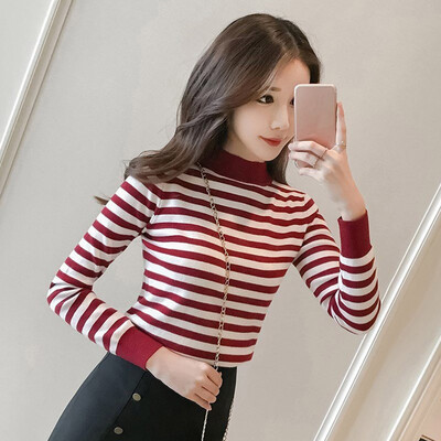 Modern Lady Black Red Half High Neck Striped Rib Knit T-shirt Autumn Women Long Sleeve Slim Fit Tshirt Top camiseta mujer
Modern Lady Black Red Half High Neck Striped Rib Knit T-shirt Autumn Women Long Sleeve Slim Fit Tshirt Top camiseta mujer
