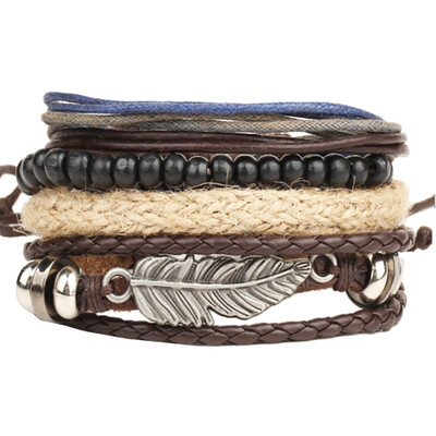 Angel Wing Feather Alloy Retro Jewelry Mens&Womens Bracelet Wristband Womens Leather Bracelet