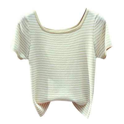 Women Striped Print Square Collar Loose Tshirt Tops Summer Loose Casual Short Sleeve Simple Knit Wild T-Shirt
Women Striped Print Square Collar Loose Tshirt Tops Summer Loose Casual Short Sleeve Simple Knit Wild T-Shirt