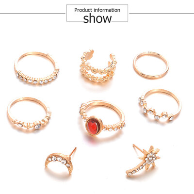 8 Pcs \ Set Retro Exaggerated Carved Full Drill Moon Star Earrings Gemstone Combination Ring Christmas Gift
8 Pcs \ Set Retro Exaggerated Carved Full Drill Moon Star Earrings Gemstone Combination Ring Christmas Gift