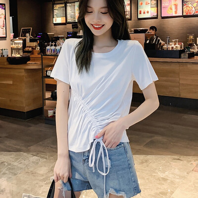 Fashion Slim Drawstring Design Womens Tees Simple Casual Solid Color Short Sleeve Round Neck Tops
Fashion Slim Drawstring Design Womens Tees Simple Casual Solid Color Short Sleeve Round Neck Tops