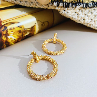 Golden ring earrings circle earrings fashion earrings gold earrings alloy three-dimensional flower earrings small particles high-g