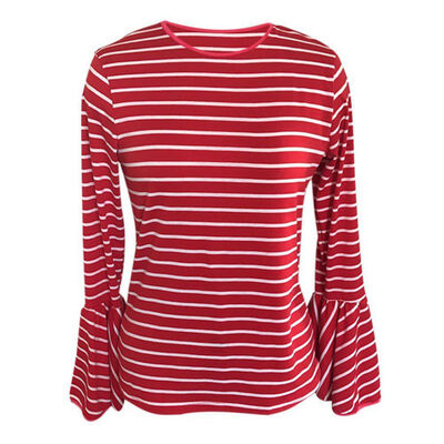 Spring Autumn Ladies Long Petal Sleeve T-shirt Women Red White Striped Round Neck T shirt Casual Tops
Spring Autumn Ladies Long Petal Sleeve T-shirt Women Red White Striped Round Neck T shirt Casual Tops