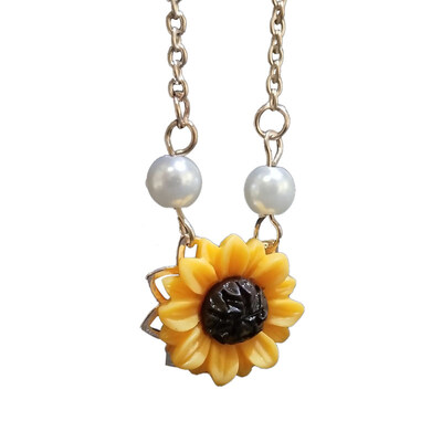 Trendy Sunflower Imitation Pearl Pendant Clavicle Necklace Jewelry for Women