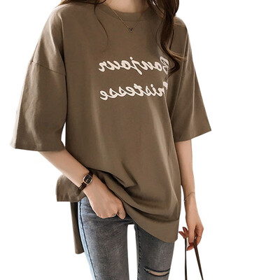 Cotton Casual Letter Print Long Tshirt Round Neck Half Sleeve Womens Tops Summer Harajuku Loose Side Split T-shirt
Cotton Casual Letter Print Long Tshirt Round Neck Half Sleeve Womens Tops Summer Harajuku Loose Side Split T-shirt