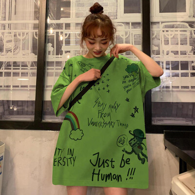 Preppy Style Cartoon Funny Print Loose Top Trend Short-sleeved Womens Tee O-Neck Long Clothing Length Tee
Preppy Style Cartoon Funny Print Loose Top Trend Short-sleeved Womens Tee O-Neck Long Clothing Length Tee