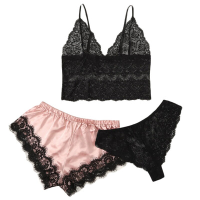 Toponeto 3pc Women Lace Bra Stain Camisole Pajamas Sleepwear Bowknot Shorts Lingerie Set
Toponeto 3pc Women Lace Bra Stain Camisole Pajamas Sleepwear Bowknot Shorts Lingerie Set