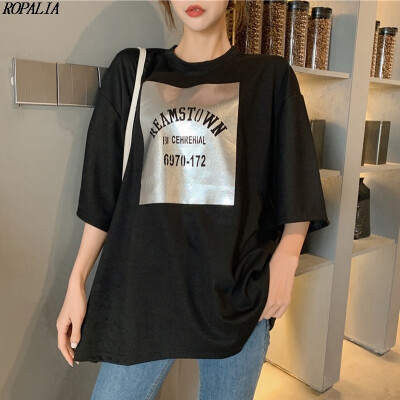 Womens Reflective Fabric Letter Print Half Sleeve T-Shirt Korean Style O-Neck Pullover Loose Casual T-Shirts
Womens Reflective Fabric Letter Print Half Sleeve T-Shirt Korean Style O-Neck Pullover Loose Casual T-Shirts