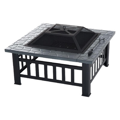 32" Metal Outdoor Patio Firepit Square Stove Heater w Cover