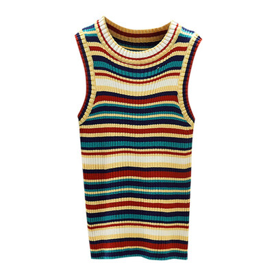 Women Rainbow Contrast Striped Round Neck Summer Tops Sexy Sleeveless Tank Tops Female Casual Knit Vest Clothing New
Women Rainbow Contrast Striped Round Neck Summer Tops Sexy Sleeveless Tank Tops Female Casual Knit Vest Clothing New
