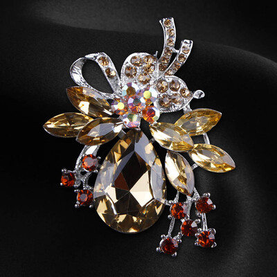 Clear Water drop Stone Leaves Brooch Jewelry Brooches for Women & Girls