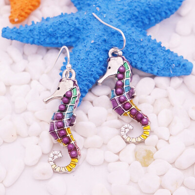 Fashion Women Enamel Sea Horse Drop Dangle Hook Earrings Party Jewelry Gift