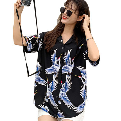 Women Blusas Tops Red crowned Crane Print Chinese Style Shirt Short Sleeve V Neck Chiffon Blouse Female Shirts
Women Blusas Tops Red crowned Crane Print Chinese Style Shirt Short Sleeve V Neck Chiffon Blouse Female Shirts
