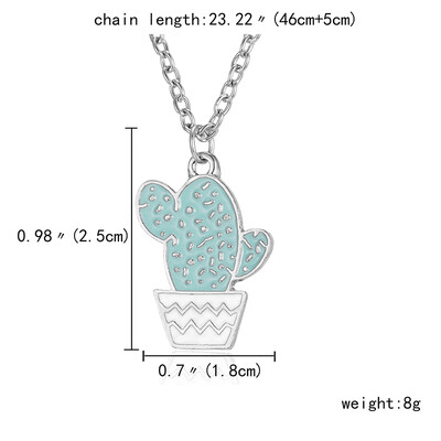 Alloy Cactus Pendant Necklace Potted Plants Coconut Succulent Pendant Necklace Enamel Chain for Women Birthday Gifts