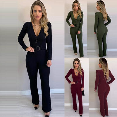 Womens Fall Winter Bodycon Long Sleeve Jumpsuit Elegant Deep V Neck Rompers Wide Leg Pants Jumpsuits with Belt
Womens Fall Winter Bodycon Long Sleeve Jumpsuit Elegant Deep V Neck Rompers Wide Leg Pants Jumpsuits with Belt