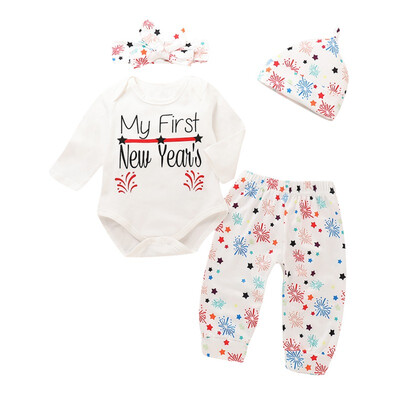 Newborn Baby Boys Girls Tops Romper Pants Hat Headband 4PCS Outfits Set Infant New Year Baby Clothes
Newborn Baby Boys Girls Tops Romper Pants Hat Headband 4PCS Outfits Set Infant New Year Baby Clothes