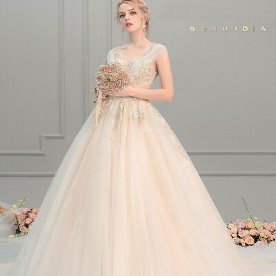Elegant Champagne Bride Wedding Dress Sexy V-neck French Light Wedding Gown Pregnant Woman Wedding Dress
Elegant Champagne Bride Wedding Dress Sexy V-neck French Light Wedding Gown Pregnant Woman Wedding Dress