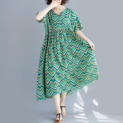 Natioanl Women Dress Multicolor Floral Leaves Stripes Geometric Print V Neckline Half Sleeve High Waist Loose One-Piece
Natioanl Women Dress Multicolor Floral Leaves Stripes Geometric Print V Neckline Half Sleeve High Waist Loose One-Piece