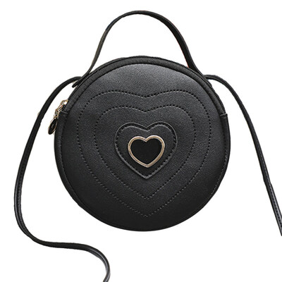Cute Round Shape Heart Pattern Women Zipper Crossbody Shoulder Bag Tote Handbag