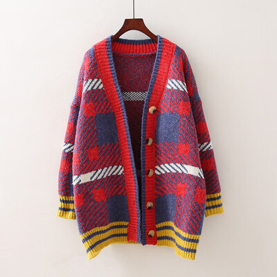 2018 autumn new Korean loose sweater cardigan womens long v-neck matching color checked fashion coat knitted sweater
2018 autumn new Korean loose sweater cardigan womens long v-neck matching color checked fashion coat knitted sweater