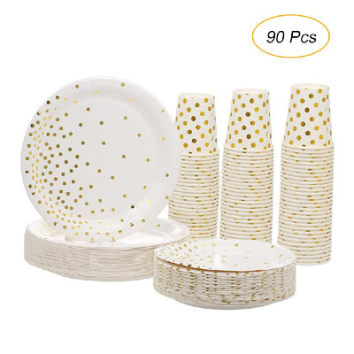 30pcs 9oz Paper Cups 30pcs 7" Plates 30pcs 9" Plates Set of 90pcs Disposable Drinkware & Dishware with Golden Polka Dot Round
30pcs 9oz Paper Cups 30pcs 7" Plates 30pcs 9" Plates Set of 90pcs Disposable Drinkware & Dishware with Golden Polka Dot Round